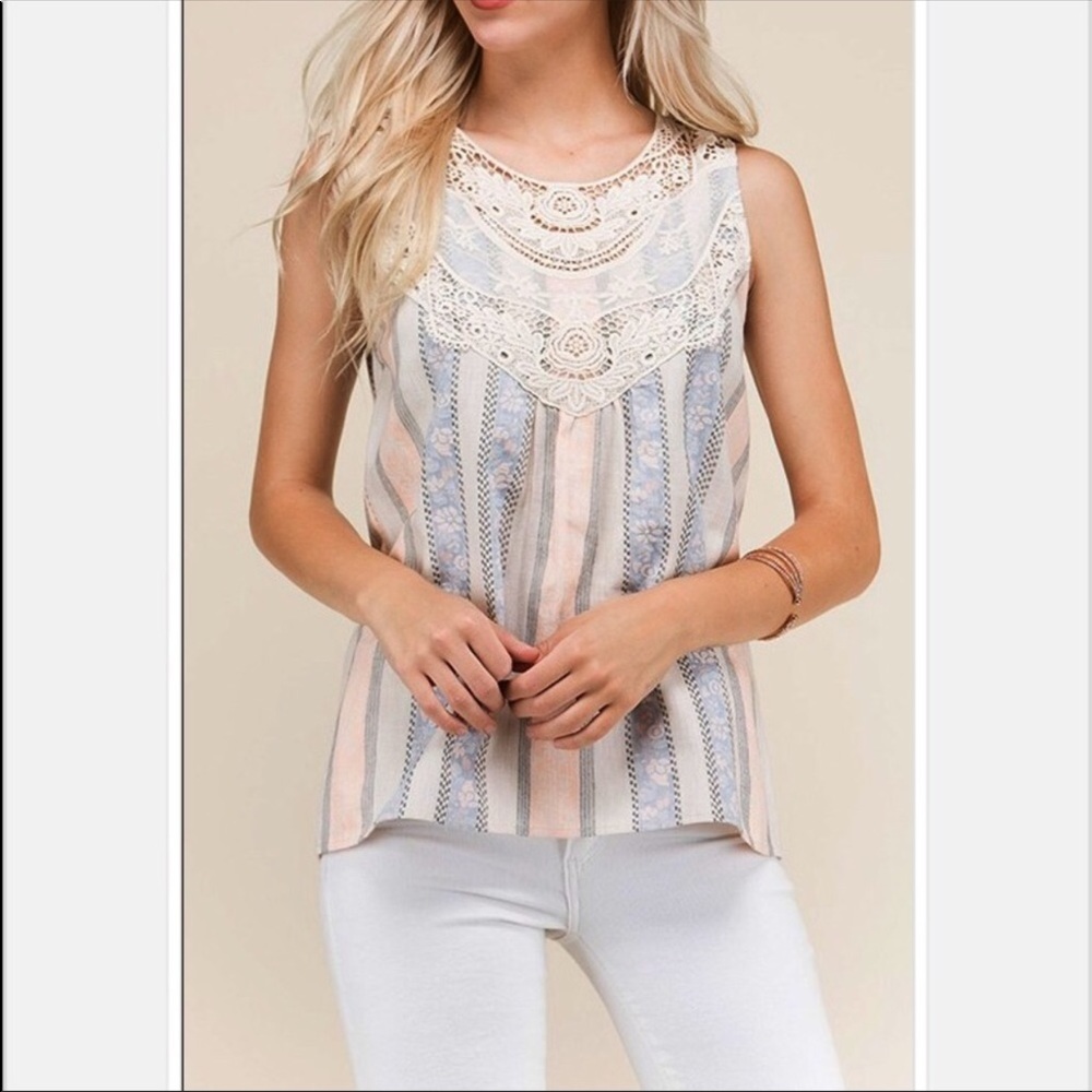 NWOT Sleeveless Pastel Crochet-Lace Summer Top